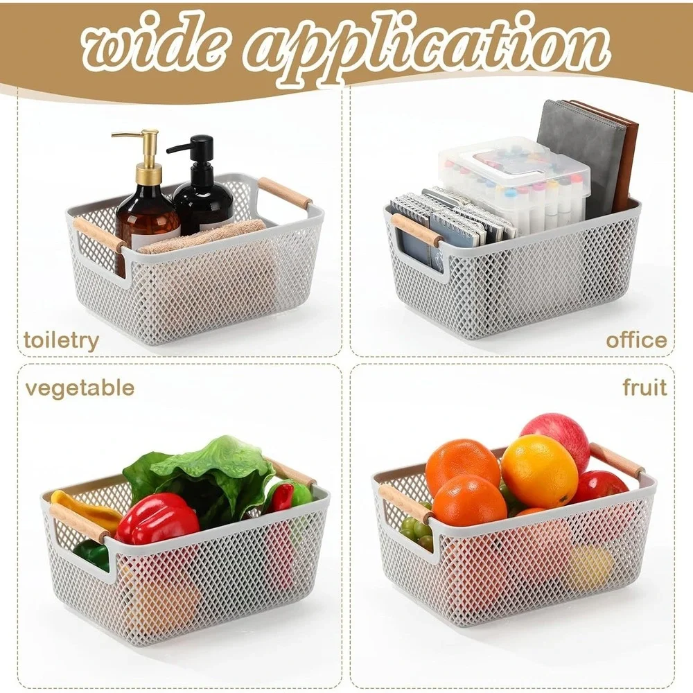 Ziliny 4 Pcs Plastic Mesh Baskets with Handles - Mesh Storage Hanging Organizer